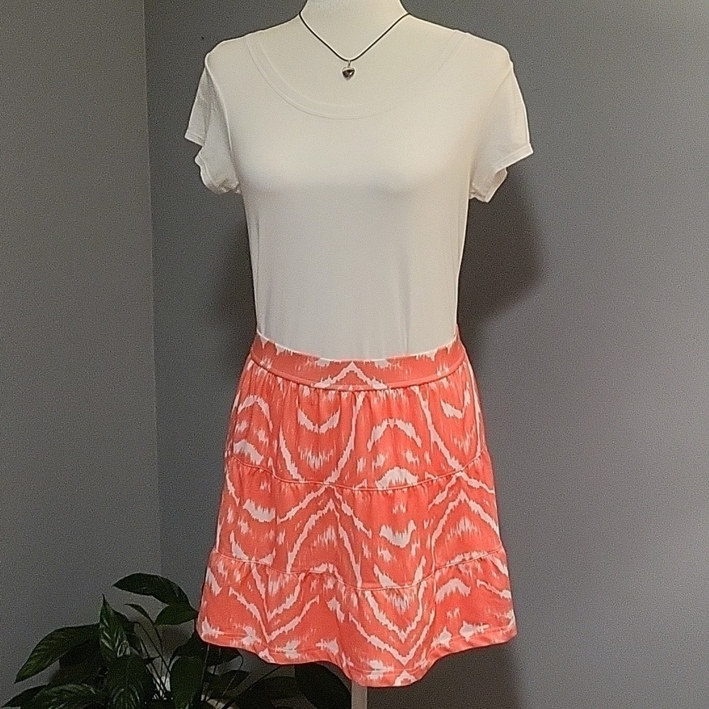 Tehama Athletic Ikat Orange & White Tiered Mini Athleisure Golf Sport Skirt Sz M